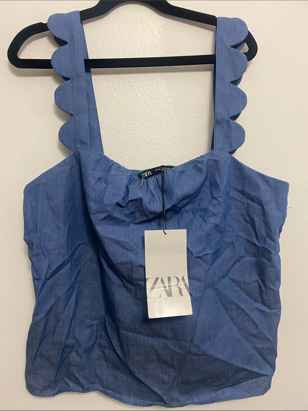 Zara Denim-Blue Scalloped Strap Tank